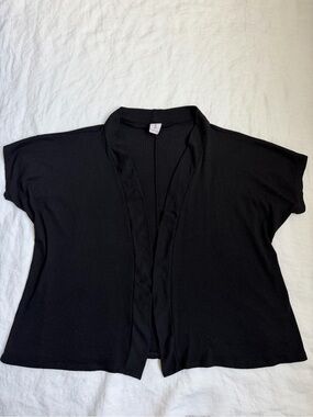 Libian Black Open-Front Short Sleeve Cardigan
